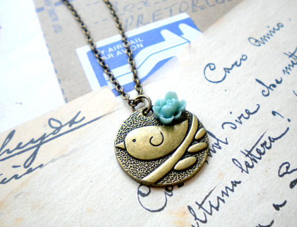 Bird Necklace - Flower Necklace - Vintage Necklace